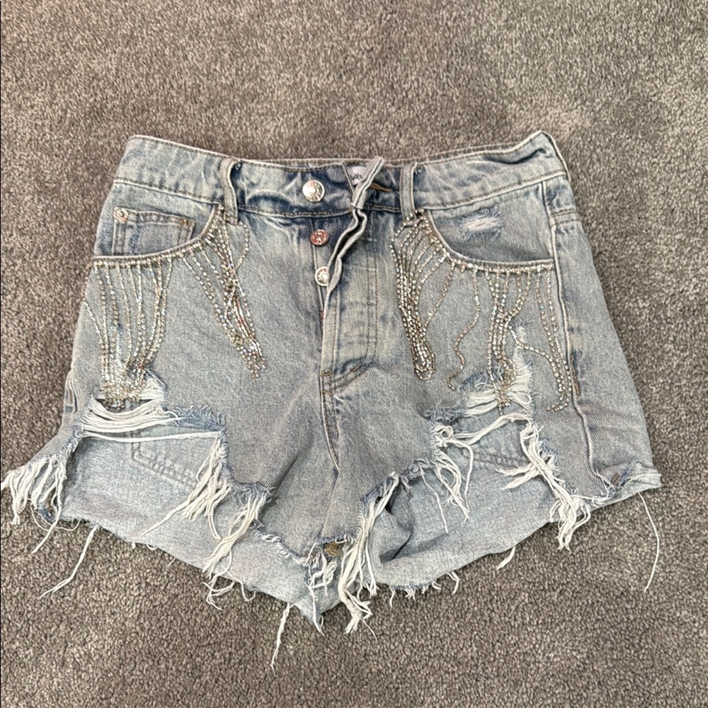 Adika Blue Distressed Jean Shorts High-Waisted
